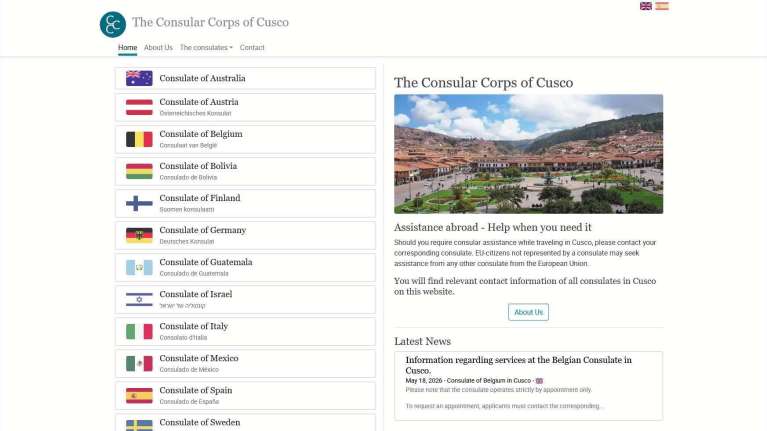 Diseño del sitio Web The Consular Corps of Cusco